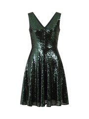 Hot Squash Green Sequin V-Neck Fit and Flare Dress - Image 3 of 4