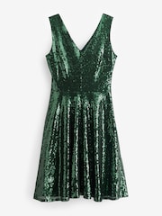 Hot Squash Green Sequin V-Neck Fit and Flare Dress - Image 4 of 4
