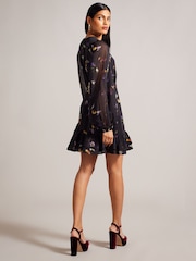 Ted Baker Nikaii Ruffle Asymmetric Mini Black Dress - Image 2 of 7