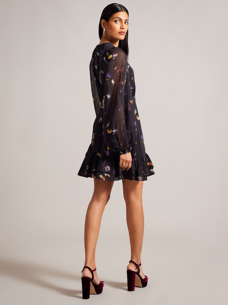 Ted Baker Nikaii Ruffle Asymmetric Mini Black Dress - Image 2 of 7