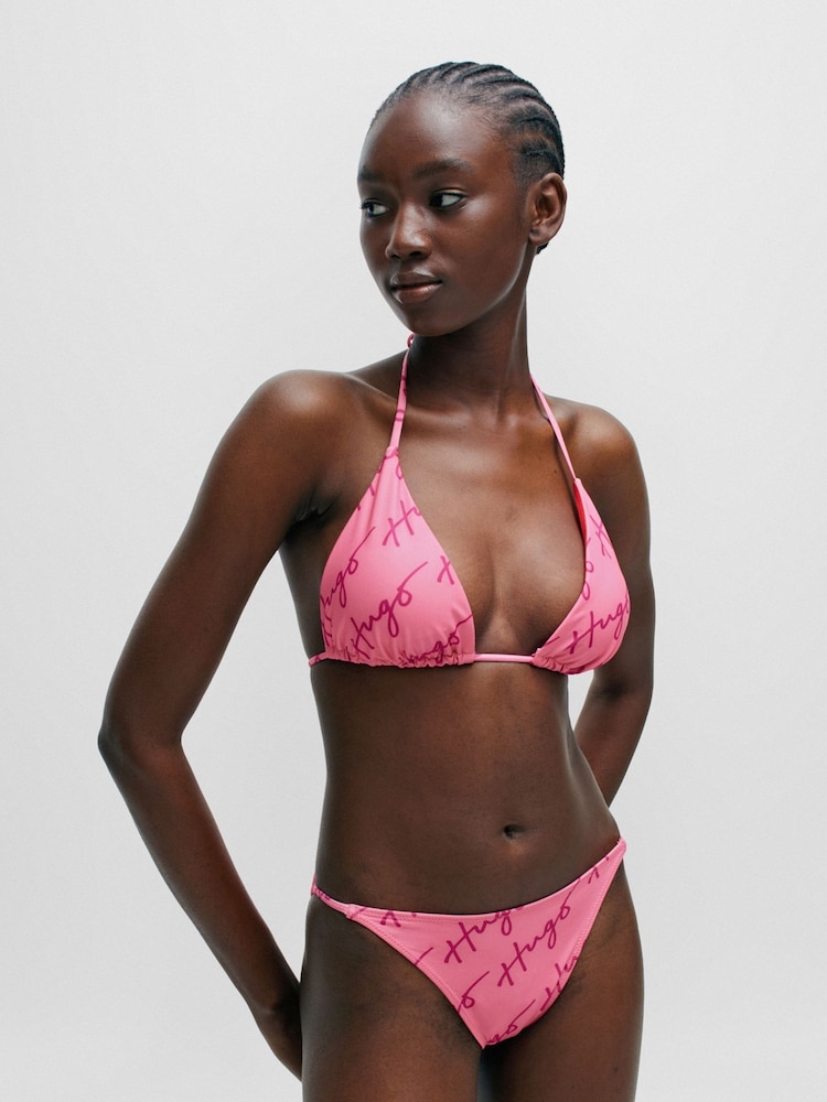 HUGO Pink Quick-Dry Bikini Bottoms With Handwritten Logos - Image 1 of 5 HUGO Pink Quick-Dry Bikini Bottoms With Handwritten Logos - Image 1 of 5