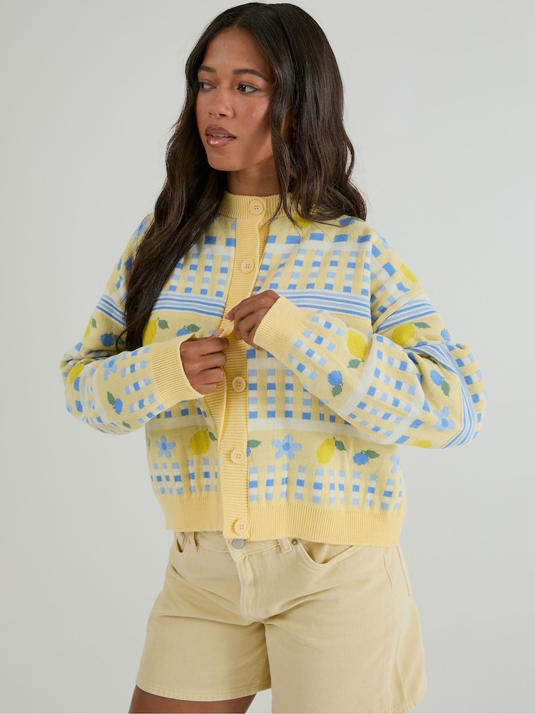 Skinnydip Yellow Lemon Yellow Stripe Knitted Cardigan - Image 2 of 4 Skinnydip Yellow Lemon Yellow Stripe Knitted Cardigan - Image 2 of 4