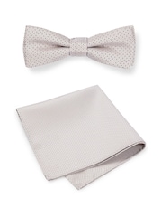 BOSS White Bow Tie and Pocket Square in Silk-Blend Jacquard - Image 1 of 4