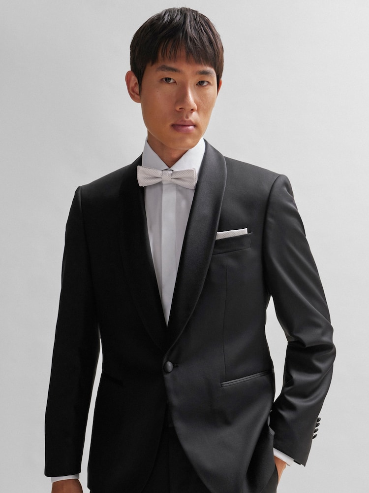 BOSS White Bow Tie and Pocket Square in Silk-Blend Jacquard - Image 4 of 4