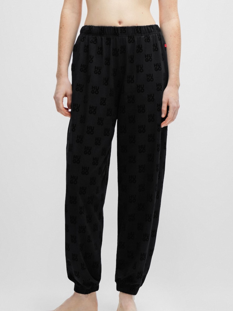 HUGO Black Joggers in stretch fabric with stacked logos - Image 2 of 6