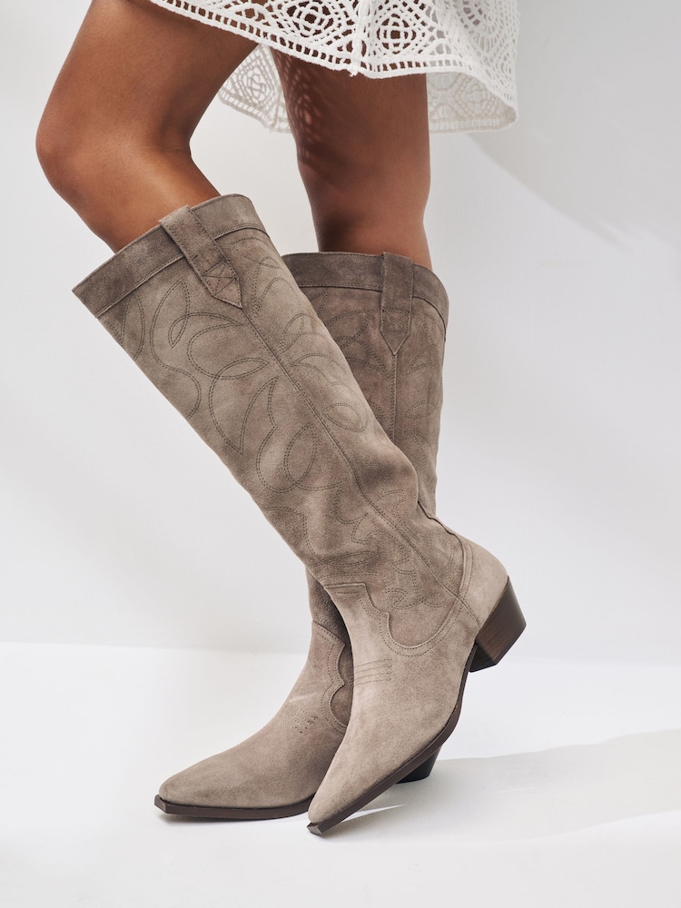 Buy Mink Brown Forever Comfort® Stitched Detail Suede To The Knee