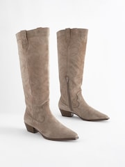 Mink Brown Forever Comfort® Stitched Detail Suede To The Knee Western/Cowboy Boots - Image 4 of 9