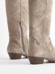 Mink Brown Forever Comfort® Stitched Detail Suede To The Knee Western/Cowboy Boots - Image 7 of 9