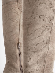 Mink Brown Forever Comfort® Stitched Detail Suede To The Knee Western/Cowboy Boots - Image 9 of 9