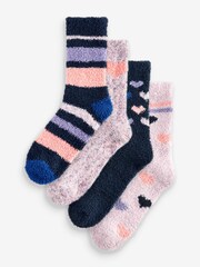 Navy/Purple Hearts Cosy Ankle Socks 4 Pack - Image 1 of 5