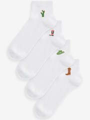 Cowgirl Embroidered Motif White Trainers Socks 4 Pack - Image 1 of 6