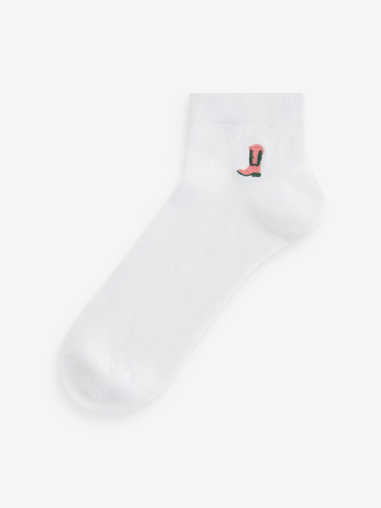 Cowgirl Embroidered Motif White Trainers Socks 4 Pack - Image 2 of 6