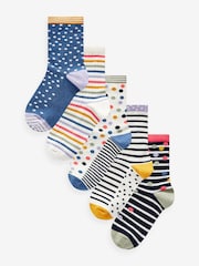 Ecru/Navy Spot Stripe Ankle Socks 5 Pack - Image 1 of 6