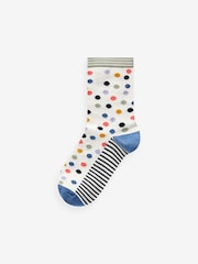 Ecru/Navy Spot Stripe Ankle Socks 5 Pack - Image 4 of 6