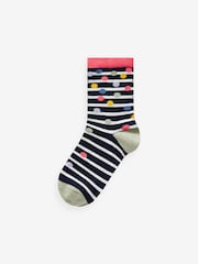 Ecru/Navy Spot Stripe Ankle Socks 5 Pack - Image 6 of 6