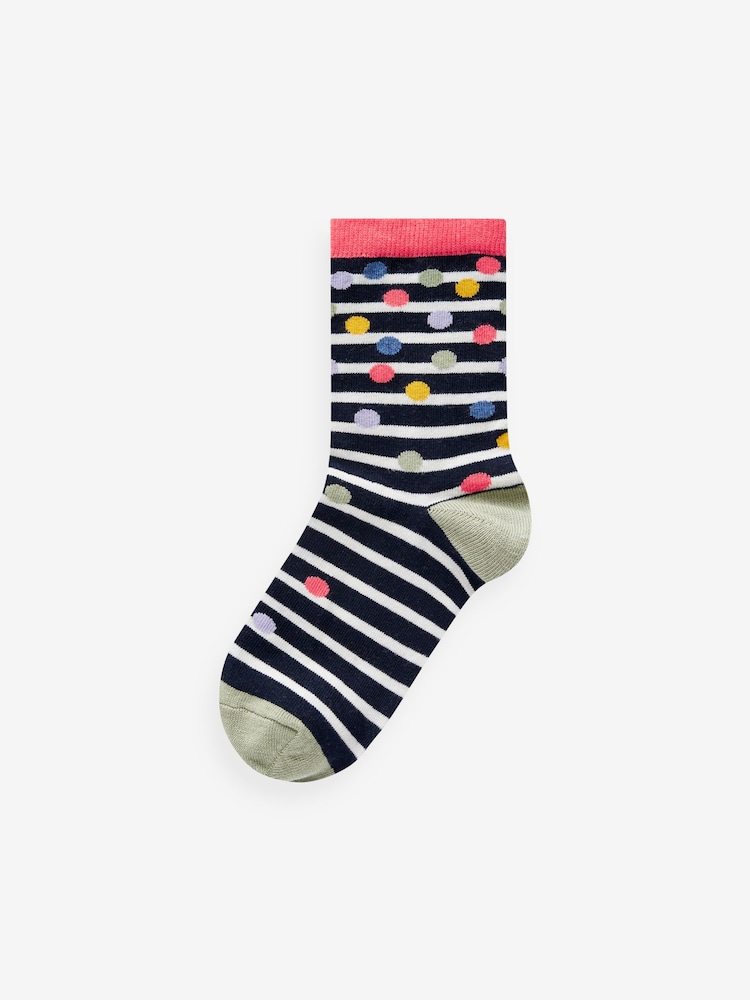 Ecru/Navy Spot Stripe Ankle Socks 5 Pack - Image 6 of 6