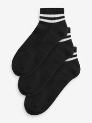 Black Stripe Cushion Sole Trainers Socks 3 Pack With Arch Support - Image 1 of 3