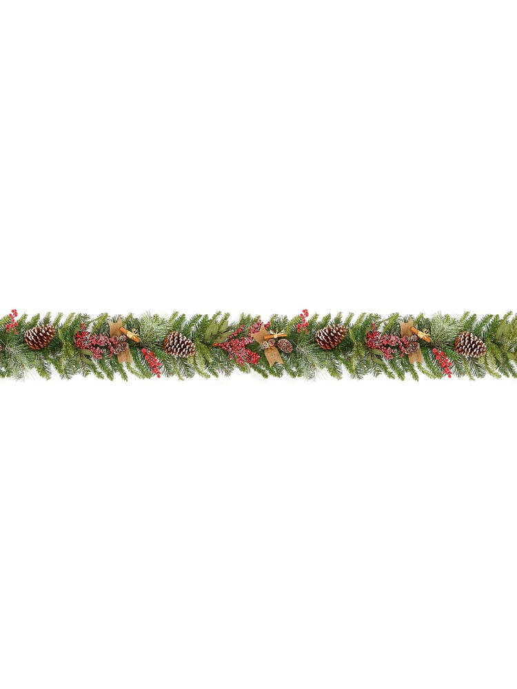 Premier Decorations Ltd Green 1.8M Natural Frosted Berry Cone Christmas Garland - Image 1 of 1