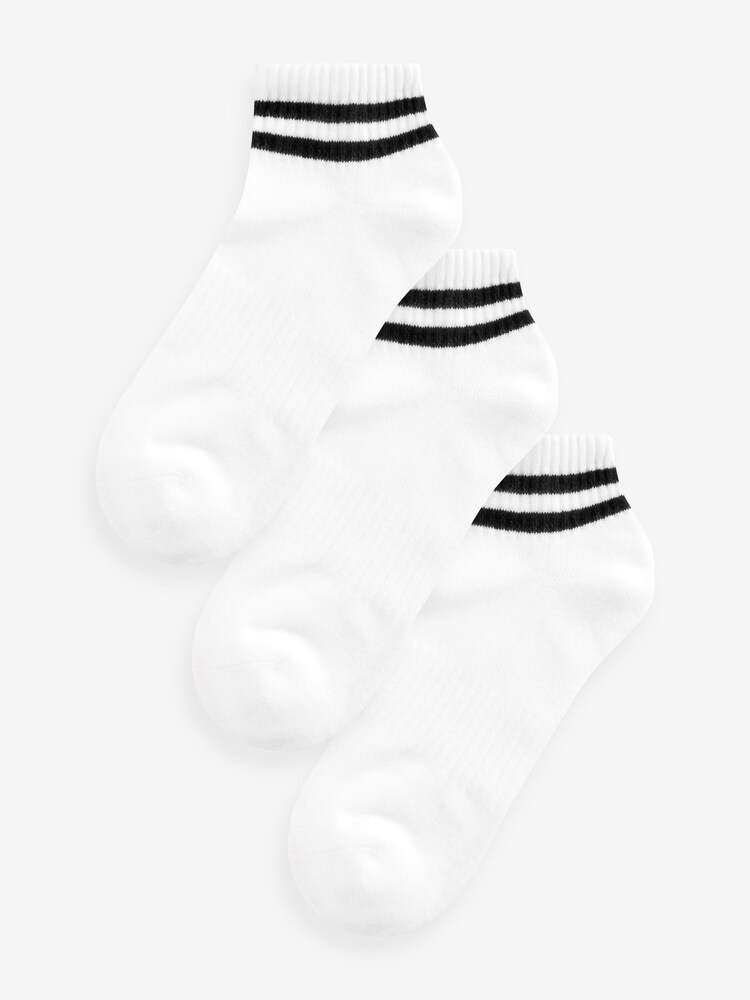 White Stripe Cushion Sole Trainers Socks 3 Pack With Arch Support - Image 1 of 2