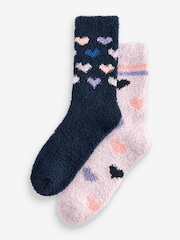 Navy/Purple Hearts Cosy Ankle Socks 2 Pack - Image 1 of 2