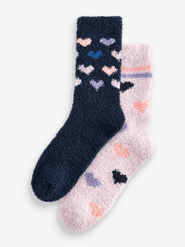 Navy/Purple Hearts Cosy Ankle Socks 2 Pack - Image 1 of 2