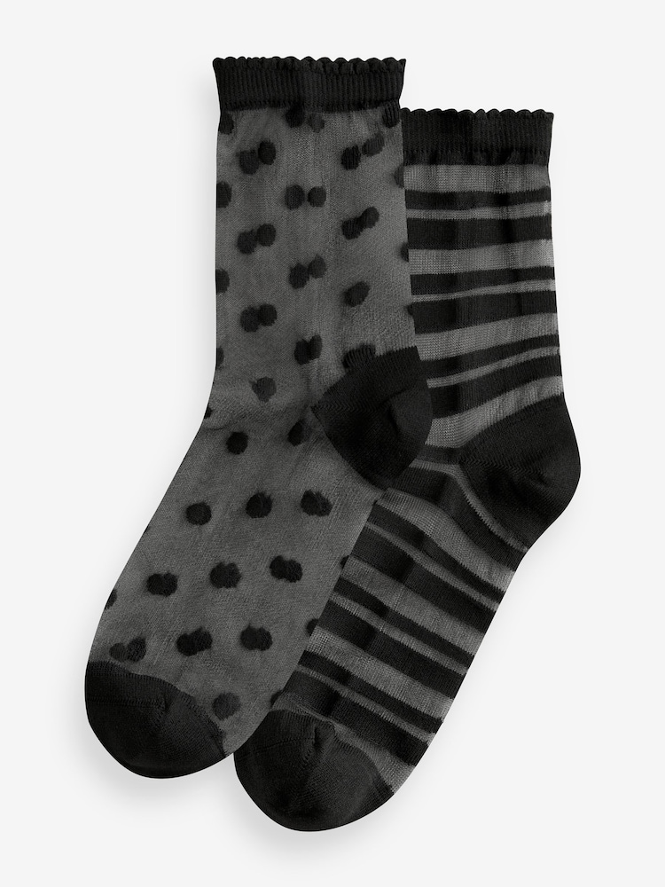 Black Sheer Ankle Socks 2 Pack - Image 1 of 5