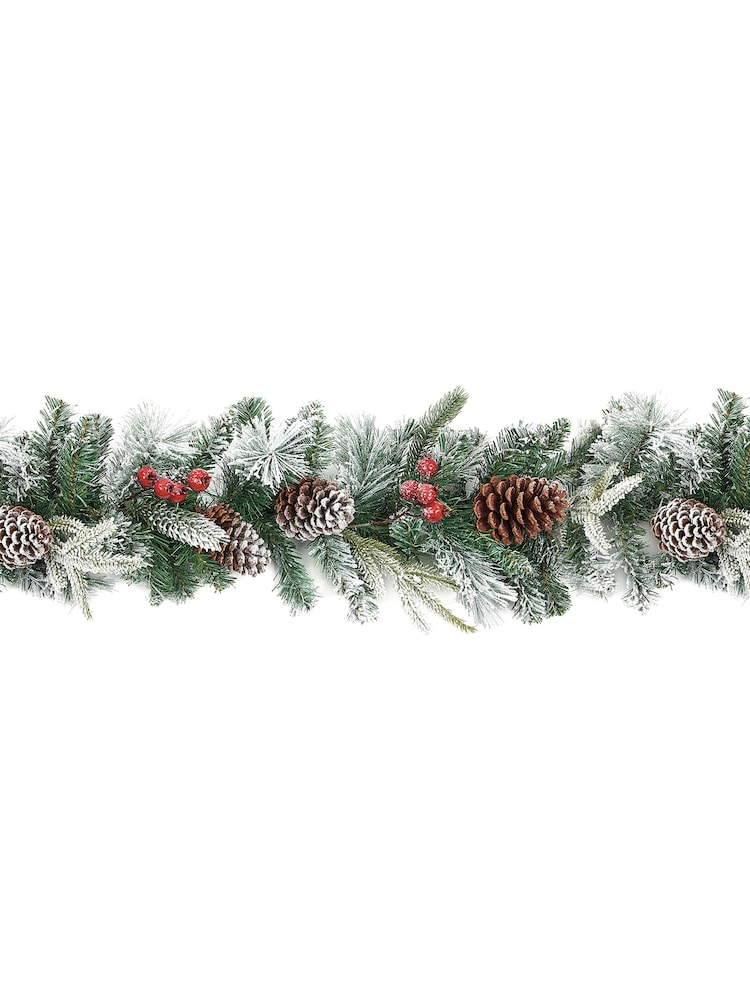 Premier Decorations Ltd Green 2.7M Flocked Berries and Cones Christmas Garland - Image 2 of 2