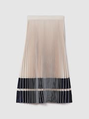 Reiss Nude/Navy Marie High Rise Pleated Midi Skirt - Image 2 of 6