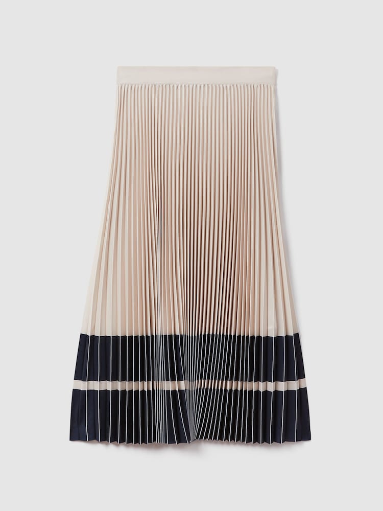 Reiss Nude/Navy Marie High Rise Pleated Midi Skirt - Image 2 of 6