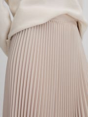Reiss Nude/Navy Marie High Rise Pleated Midi Skirt - Image 4 of 6
