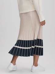 Reiss Nude/Navy Marie High Rise Pleated Midi Skirt - Image 5 of 6