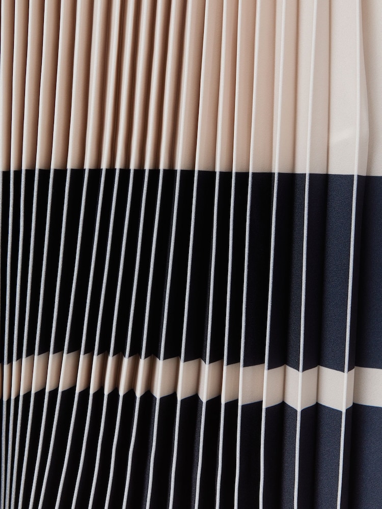 Reiss Nude/Navy Marie High Rise Pleated Midi Skirt - Image 6 of 6