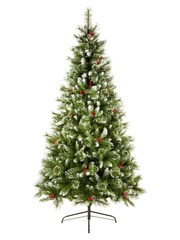 Premier Decorations Ltd Green Sugar Pine PVC Christmas Tree 7ft with Iced Tips, Berries & Cones - Image 3 of 3