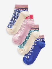 Blue/Pink Tile Print Trainers Socks 4 Pack - Image 1 of 5