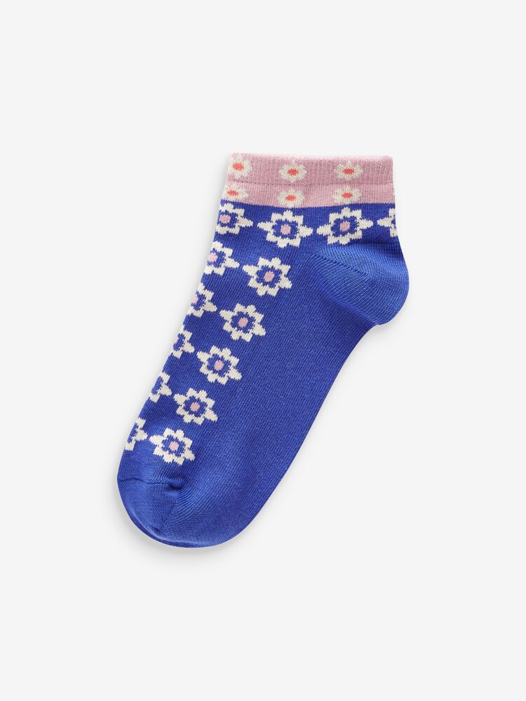 Blue/Pink Tile Print Trainers Socks 4 Pack - Image 2 of 5