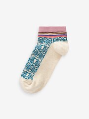 Blue/Pink Tile Print Trainers Socks 4 Pack - Image 3 of 5