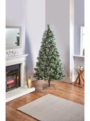 Premier Decorations Ltd Green Sugar Pine PVC Christmas Tree 6ft with Iced Tips, Berries & Cones - Image 1 of 4