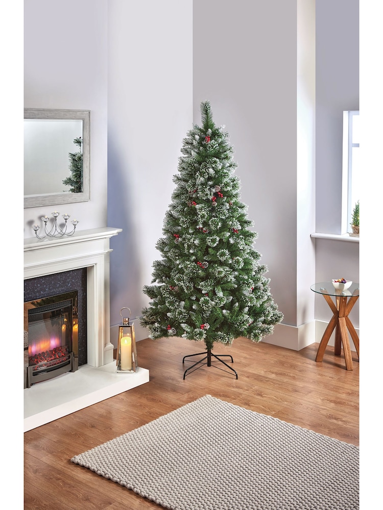 Premier Decorations Ltd Green Sugar Pine PVC Christmas Tree 6ft with Iced Tips, Berries & Cones - Image 1 of 4