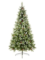 Premier Decorations Ltd Green Sugar Pine PVC Christmas Tree 6ft with Iced Tips, Berries & Cones - Image 2 of 4