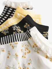 Black/White/Yellow Broderie Frll Trainers Socks 5 Pack - Image 2 of 7