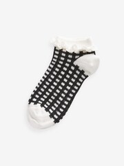 Black/White/Yellow Broderie Frll Trainers Socks 5 Pack - Image 3 of 7