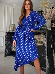 Girl In Mind Blue Tanya Foil Asymmetric Midi Dress - Image 3 of 4