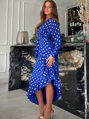 Girl In Mind Blue Tanya Foil Asymmetric Midi Dress - Image 4 of 4