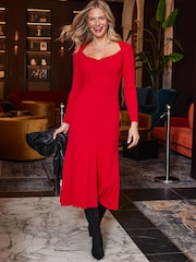 Sosandar Red Sweetheart Neckline Fit & Flare Midi Dress - Image 1 of 6