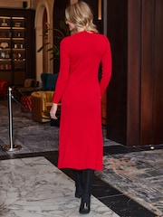 Sosandar Red Sweetheart Neckline Fit & Flare Midi Dress - Image 2 of 6