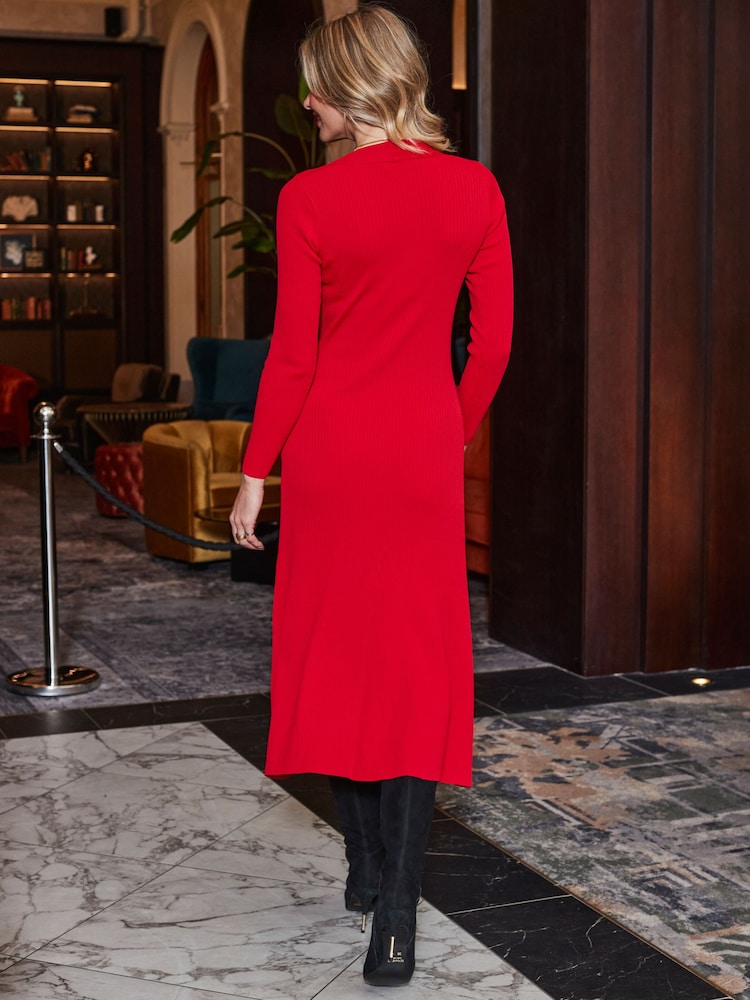 Sosandar Red Sweetheart Neckline Fit & Flare Midi Dress - Image 2 of 6