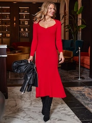 Sosandar Red Sweetheart Neckline Fit & Flare Midi Dress - Image 3 of 6