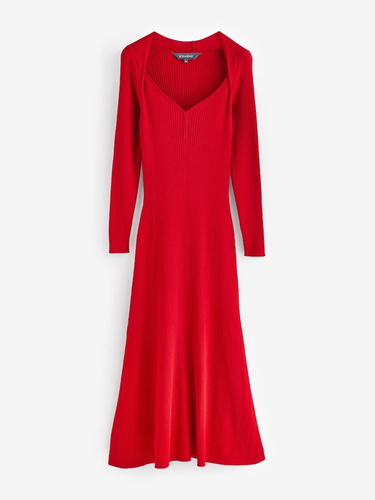 Sosandar Red Sweetheart Neckline Fit & Flare Midi Dress - Image 6 of 6