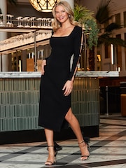 Sosandar Black Diamante Trim Fine Knit Midi Dress - Image 3 of 5