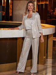 Sosandar Silver Sequin Wide Leg Trousers - Image 3 of 6